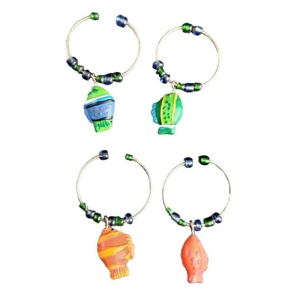 VINTAGE Jewelry Funky Colorful Tropical Fish Hoop Earrings Lot of 2 - Picture 1 of 7